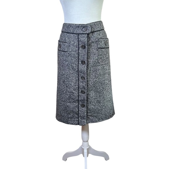 MICHAEL KORS 100% Virgin Wool Tweed Pencil Skirt Knee-length Button-Front Sz 12 - Picture 1 of 8